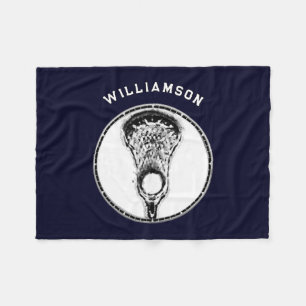 Gepersonaliseerde Lacrosse Gift Navy Blue Fleece Deken