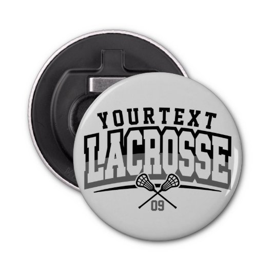 Gepersonaliseerde Lacrosse-speler NAAM TOEVOEGEN T Button Flesopener (Voorkant)