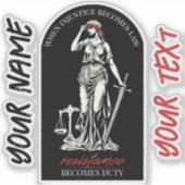 Gepersonaliseerde Lady Justice Sticker (Voorkant)