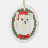 Gepersonaliseerde langgehaaste witte crème Chihuah Keramisch Ornament (Rechts)