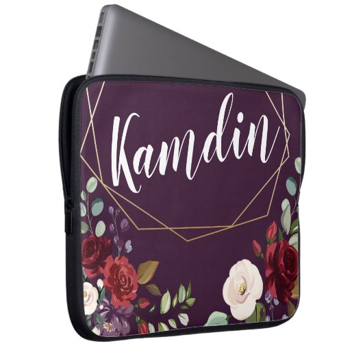 Gepersonaliseerde laptop Hoesje Plum Paarse Rozen Laptop Sleeve (Voorkant Rechts)