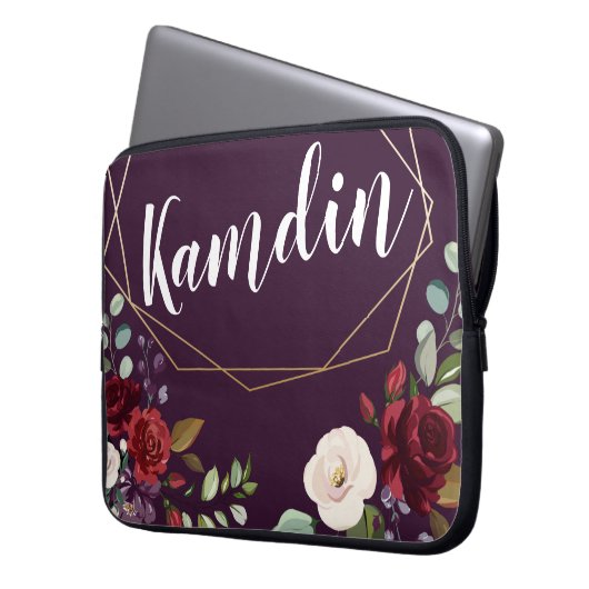Gepersonaliseerde laptop Hoesje Plum Paarse Rozen Laptop Sleeve (Voorkant Links)