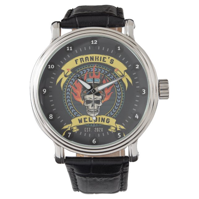 Gepersonaliseerde Lasser Skull Worker Lassen Works Horloge (Voorkant)
