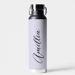 Gepersonaliseerde Lavendel Zwart Script Trouwwater Waterfles