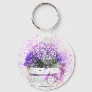 Gepersonaliseerde lavender Flowers Feminine Sleutelhanger