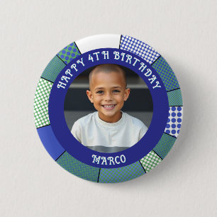 Gepersonaliseerde leeftijd, naam en foto verjaarda ronde button 5,7 cm