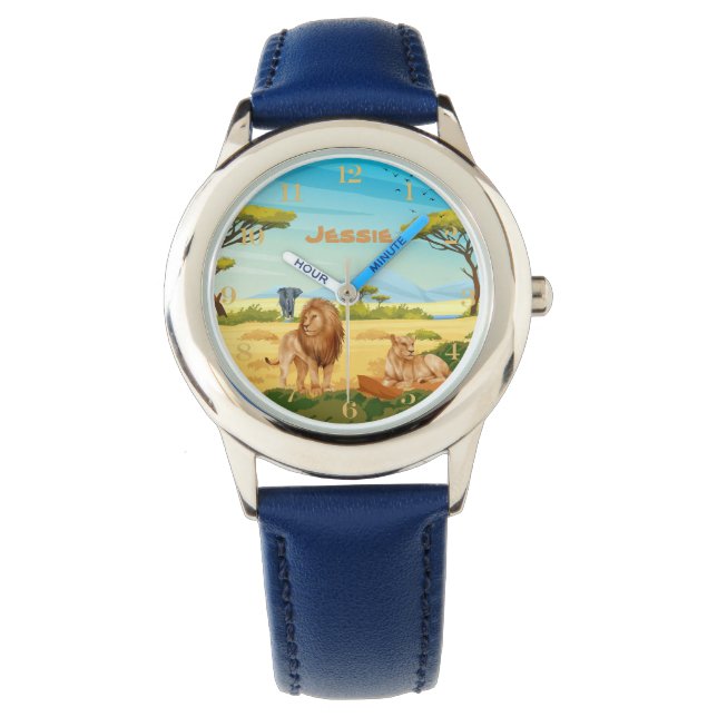 Gepersonaliseerde leeuwen op de Savannah Horloge (Voorkant)