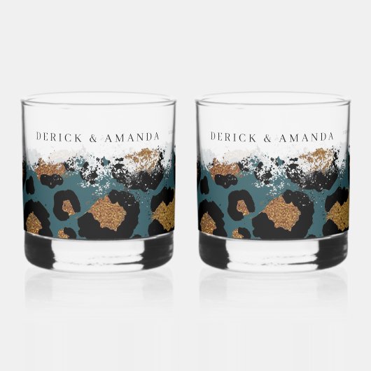 Gepersonaliseerde Leopard Print Bar Bril Whisky Glas (Links)