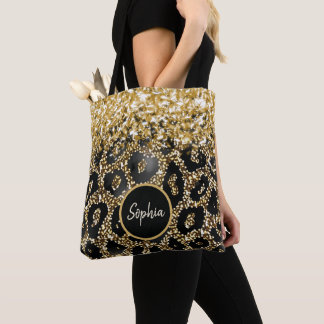 Gepersonaliseerde Leopard Print Glamour Glitter Ag Draagtas