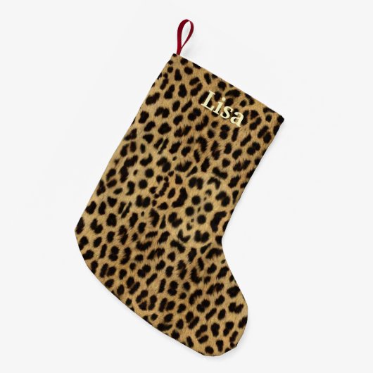 Gepersonaliseerde Leopard Print Kerstkous Kleine Kerstsok (Voorkant (Hangend))