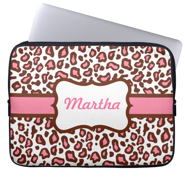 Gepersonaliseerde Leopard Print Laptophoes Laptop Sleeve (Voorkant)