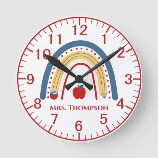 Gepersonaliseerde leraar Apple Rainbow Ronde Klok (Voorkant)