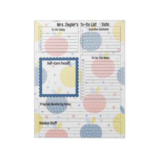 Gepersonaliseerde leraar Dagelijkse to-do lijst Ap Notitieblok (Gedraaid)