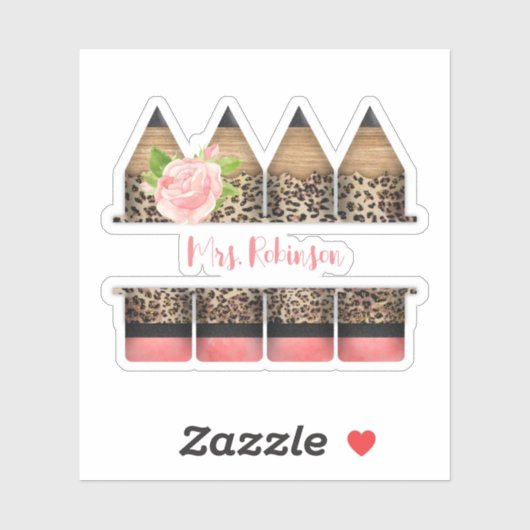 Gepersonaliseerde leraar luipaard print potlood sticker (Vel)