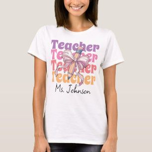 Gepersonaliseerde leraar Pencil Coquette Bow T-shirt
