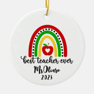 Gepersonaliseerde leraar waardering cadeau regenbo keramisch ornament
