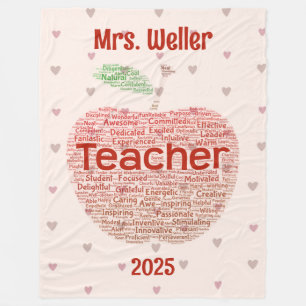 Gepersonaliseerde leraar Word Art Apple Gift Fleece Deken