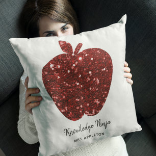 Gepersonaliseerde lerarennaam Red Apple Faux Glitt Kussen
