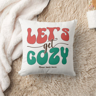 Gepersonaliseerde Let's Get Cozy Retro Kerstmis Kussen