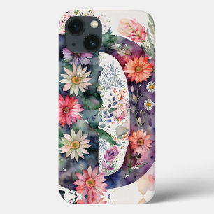 Gepersonaliseerde letter D Elegante Bloemen Waterv iPhone 13 Hoesje