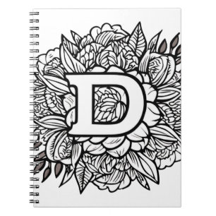 Gepersonaliseerde letter D Floral Tattoo kleurboek Notitieboek