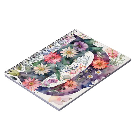 Gepersonaliseerde letter D Floral Waterverf Notiti Notitieboek (Linkerzijde)