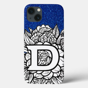 Gepersonaliseerde letter D Glitter Tattoo Flowers iPhone 13 Hoesje