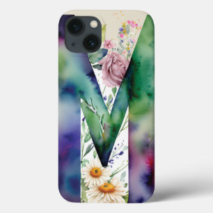 Gepersonaliseerde letter M Elegante Bloemen Waterv iPhone 13 Hoesje