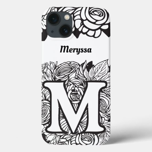 Gepersonaliseerde letter M Zwart Wit Tattoo Bloeme Case-Mate iPhone Case (Achterkant)