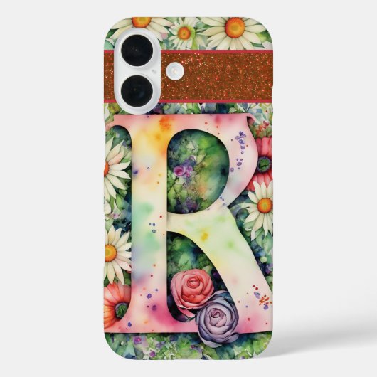 Gepersonaliseerde letter R Elegante Bloemen Waterv Case-Mate iPhone Case (Achterkant)