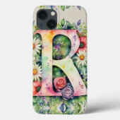 Gepersonaliseerde letter R Elegante Bloemen Waterv Case-Mate iPhone Case (Achterkant)