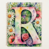 Gepersonaliseerde letter R Floral Waterverf Notiti Planner (Voorkant)