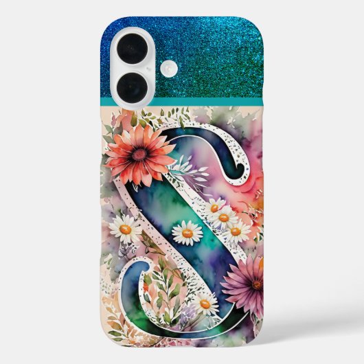 Gepersonaliseerde letter S Elegante Bloemen Waterv Case-Mate iPhone Case (Achterkant)