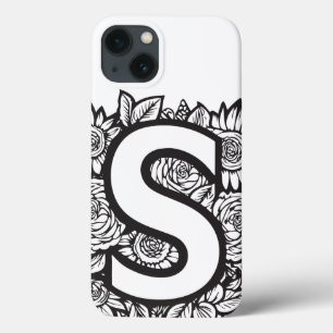 Gepersonaliseerde letter S Elegante Tattoos Bloeme iPhone 13 Hoesje