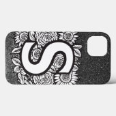 Gepersonaliseerde letter S zwart-wit glitter Case-Mate iPhone Case (Achterkant (horizontaal))