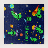 Gepersonaliseerde leuke aliens in de ruimte legpuzzel (Horizontaal)