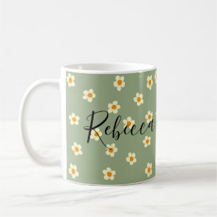 Gepersonaliseerde Leuke Moderne Daisy Patroon Groe Koffiemok
