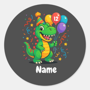 Gepersonaliseerde Leuke Verjaardag Dino Kinder Ronde Sticker