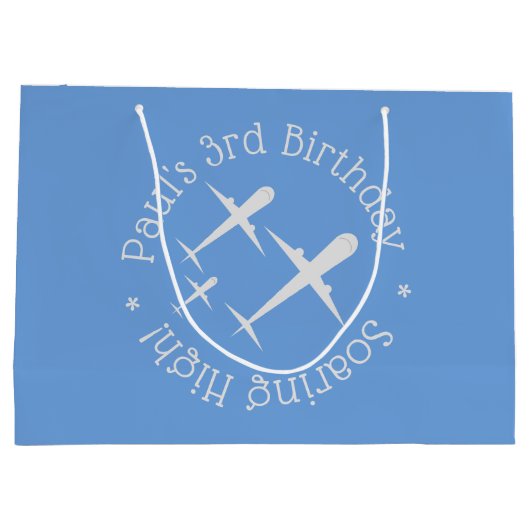 Gepersonaliseerde Leuke Vliegtuigen op Blauw, Hoog Groot Cadeauzakje (Achterkant)