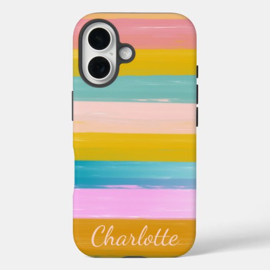 Gepersonaliseerde levendige pastel gestreepte pens Case-Mate iPhone case (Achterkant)