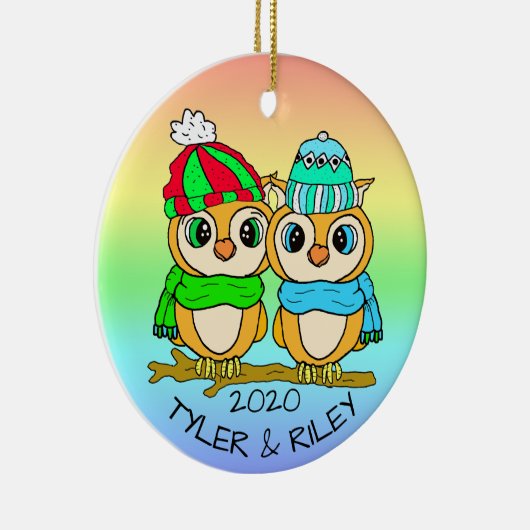 Gepersonaliseerde LGBT-Tortelduifjes - Kerstmis Keramisch Ornament (Rechts)