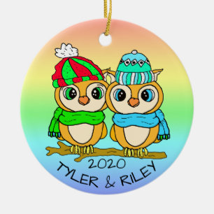 Gepersonaliseerde LGBT-Tortelduifjes - Kerstmis Keramisch Ornament