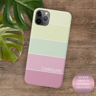 Gepersonaliseerde Licht Roze Lime Groen Gestreepte iPhone 11 Pro Max Hoesje