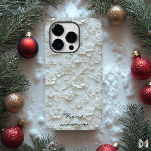 Gepersonaliseerde Lichtblauwe Geborduurde Bloemen  Case-Mate iPhone 14 Pro Hoesje