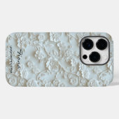 Gepersonaliseerde Lichtblauwe Geborduurde Bloemen  Case-Mate iPhone Case (Achterkant (horizontaal))