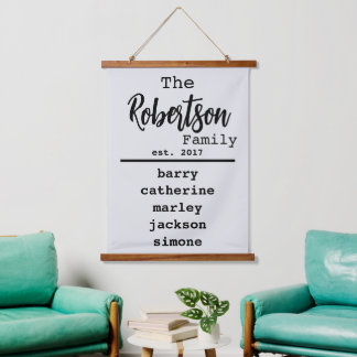 Gepersonaliseerde lijst van namen voor schrijfmach hangend wandkleed