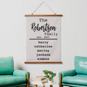 Gepersonaliseerde lijst van namen voor schrijfmach hangend wandkleed