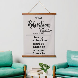 Gepersonaliseerde lijst van namen voor schrijfmach hangend wandkleed