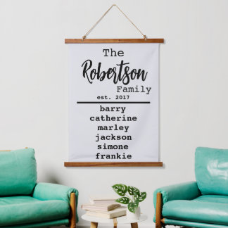 Gepersonaliseerde lijst van namen voor schrijfmach hangend wandkleed