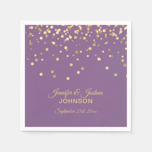 Gepersonaliseerde Lila Paarse gouden Confetti brui Servet (Voorkant)